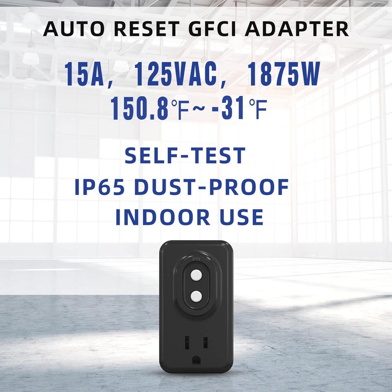Aida GFCI Adapter, 15 AMP Single Outlet Grounded 3-Prong GFCI Adapter, for Indoor Use with Auto Reset, UL Listed, Black, 1 Pack - Image 5